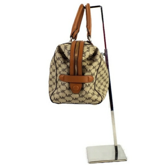 Michael Kors Grayson Large Convertible Satchel Bag MK Signature Logo PVC Natural - Picture 3 of 16